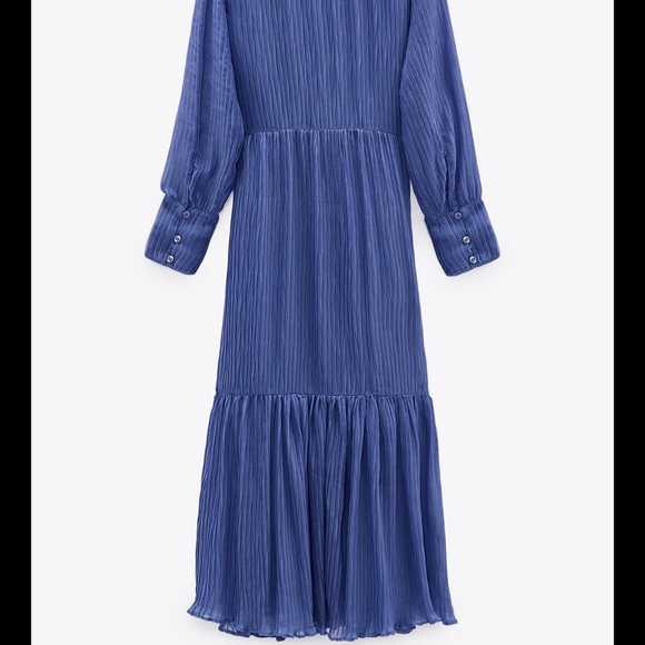Zara Blue Pleated Maxi Dress - Picture 3 of 5